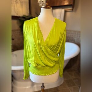 Bar III Lime Green Wrap Blouse size medium
